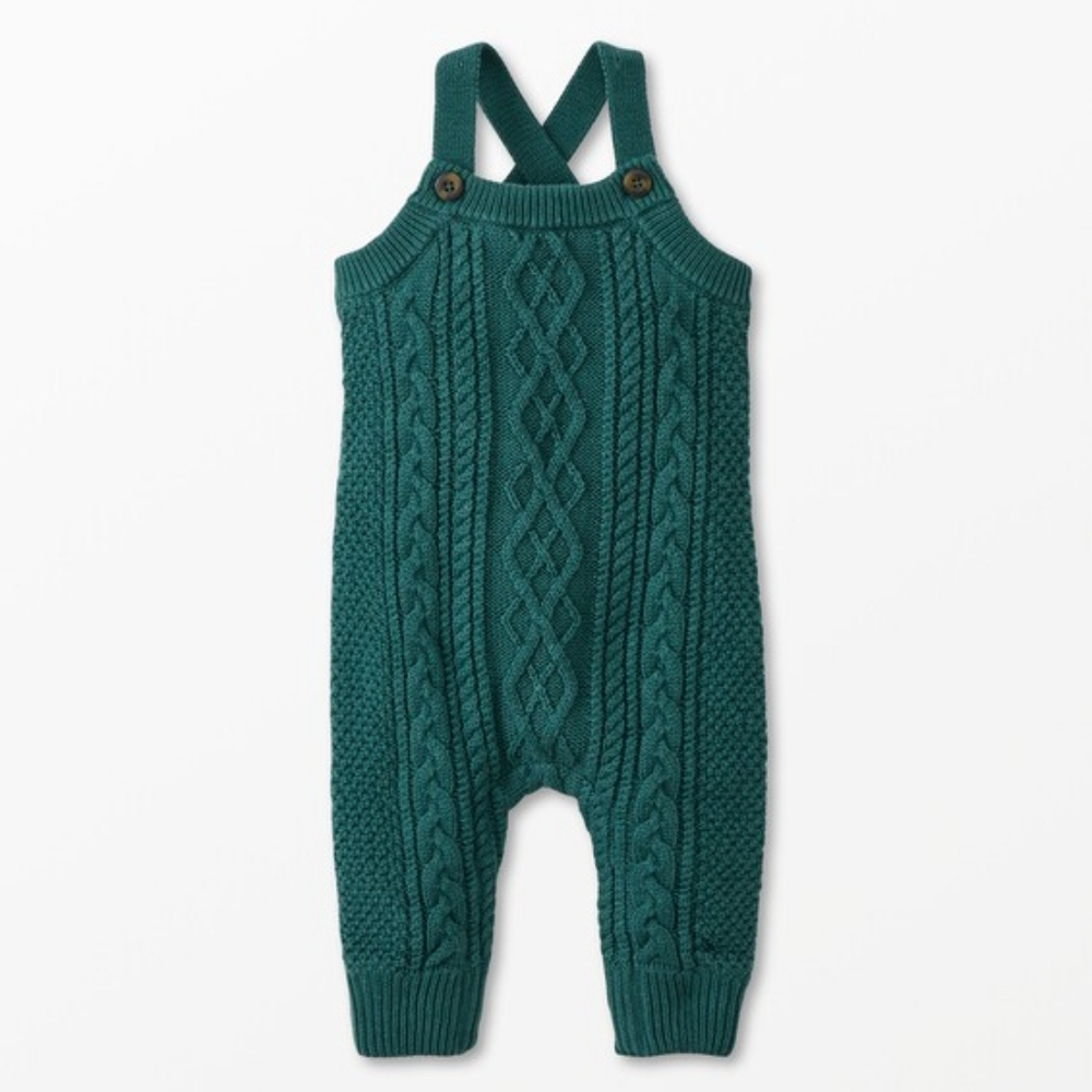 NWT 2T 85cm Hanna Andersson Baby Knit Overalls Sweater Hunter Green Holiday